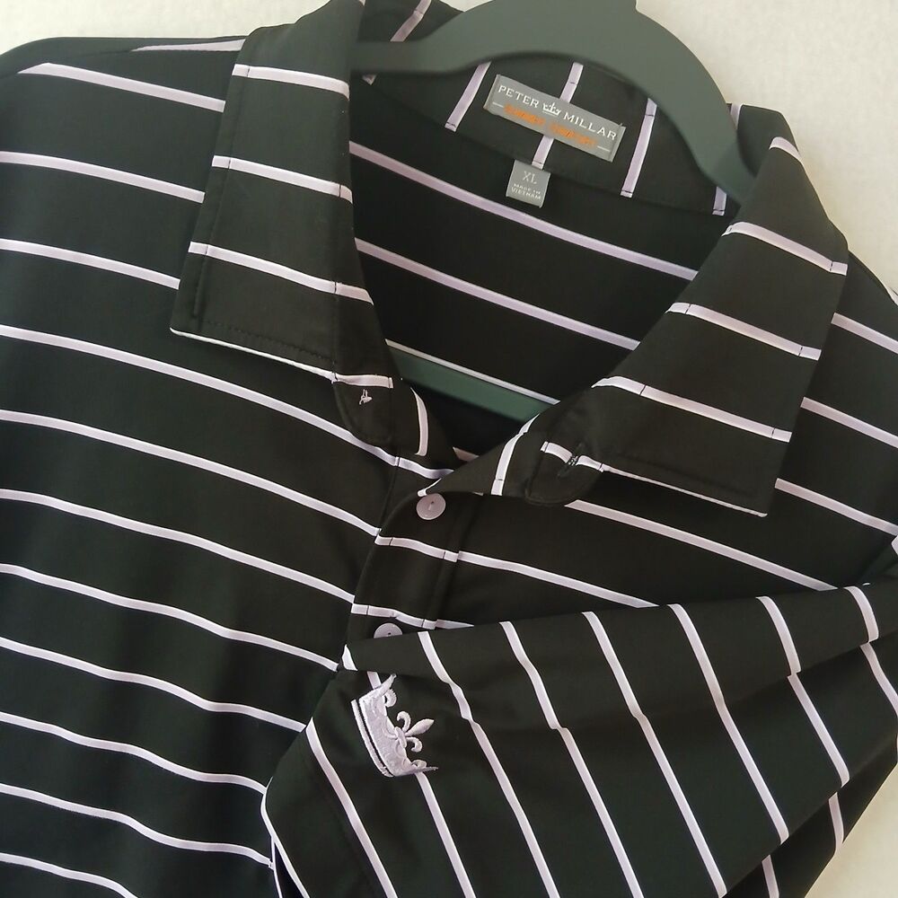 Peter Millar Men’s Summer Comfort Polo Shirt XL Black Purple Striped Golf #885